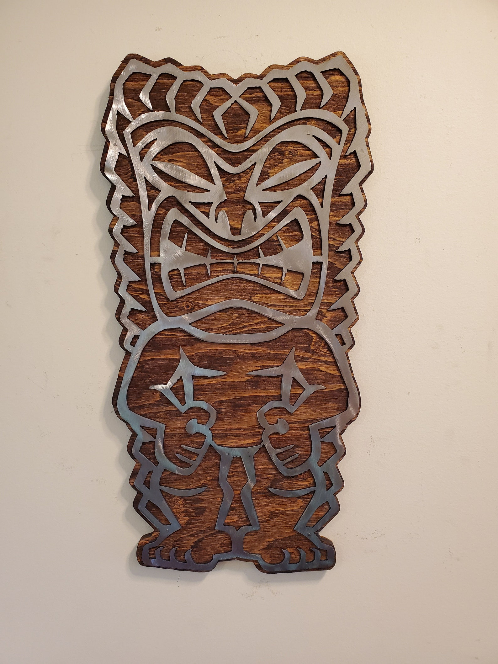 TIKI man metal art on wood freaky tiki beamish wall decor Etsy