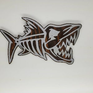 Piranha Bone Fish Mount: Steel & Wood Nautical Wall Art