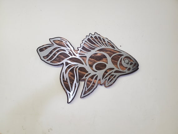 Goldfish Metal Art on Wood Fish Lover Gifts Fish Tank Wall