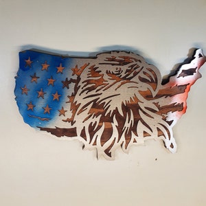 American Flag Eagle Metal Wall Art: Rustic Wood USA Plaque