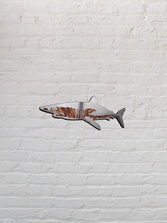 Mako Shark Metal Art on Wood Jaws Shark Made in USA Maco Mako Shark Metal Art on Wood Jaws Shark Made in USA Maco