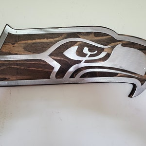 Seattle Seahawks Tribute | Metal Art on Wood | Rustic Wall Decor | Sorts Fan Football sign
