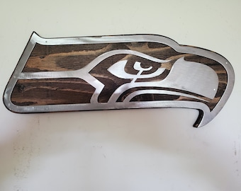 Seattle Seahawks Tribute | Metal Art on Wood | Rustic Wall Decor | Sorts Fan Football sign