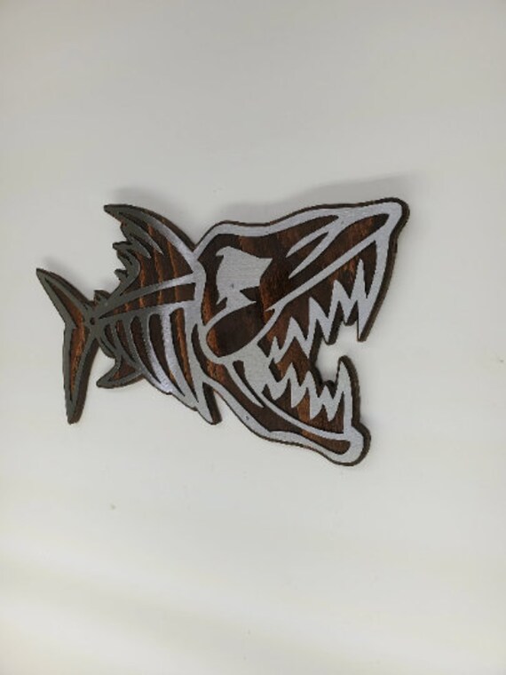 Bone Fish Mount Skeleton Fish Bones Metal on Wood Wall Art