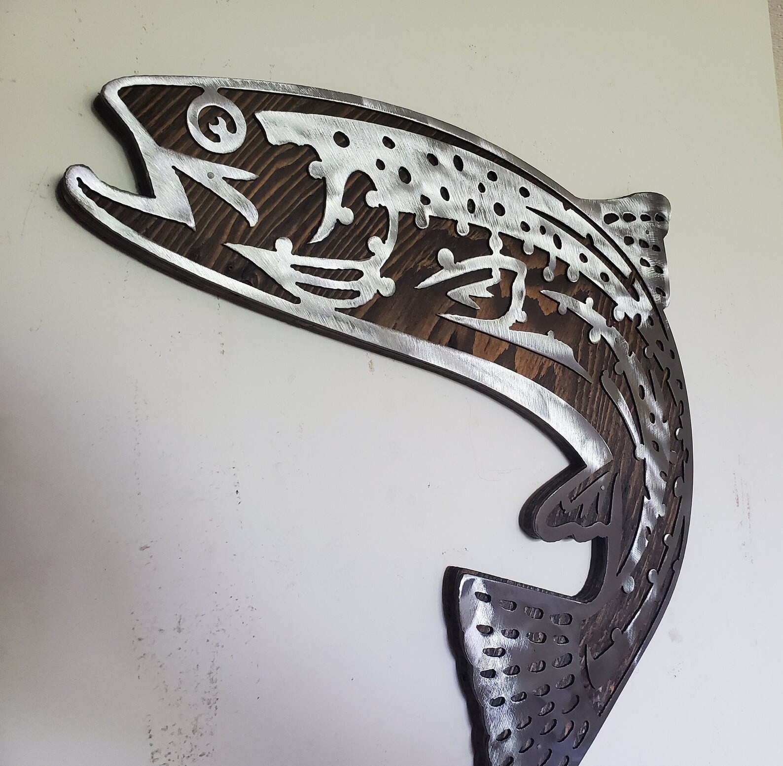 RAINBOW TROUT Fish Metal Art on Wood Fishing Metal Art Wall Etsy