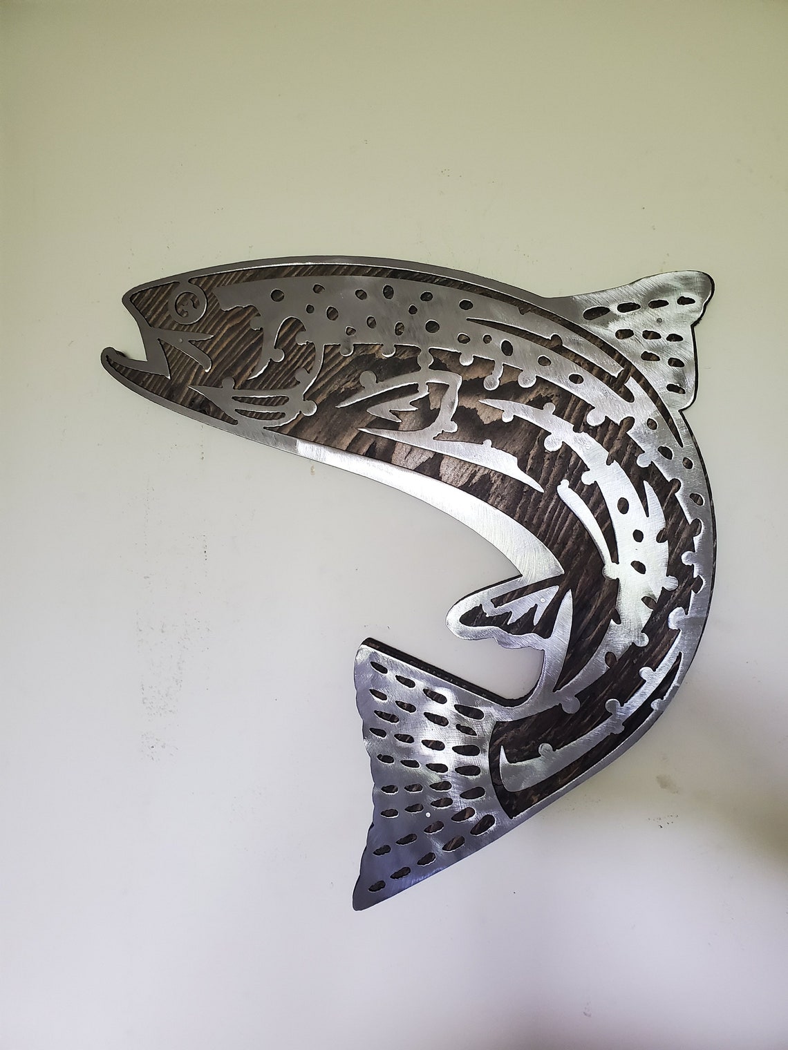 RAINBOW TROUT fish metal art on wood fishing metal art wall Etsy
