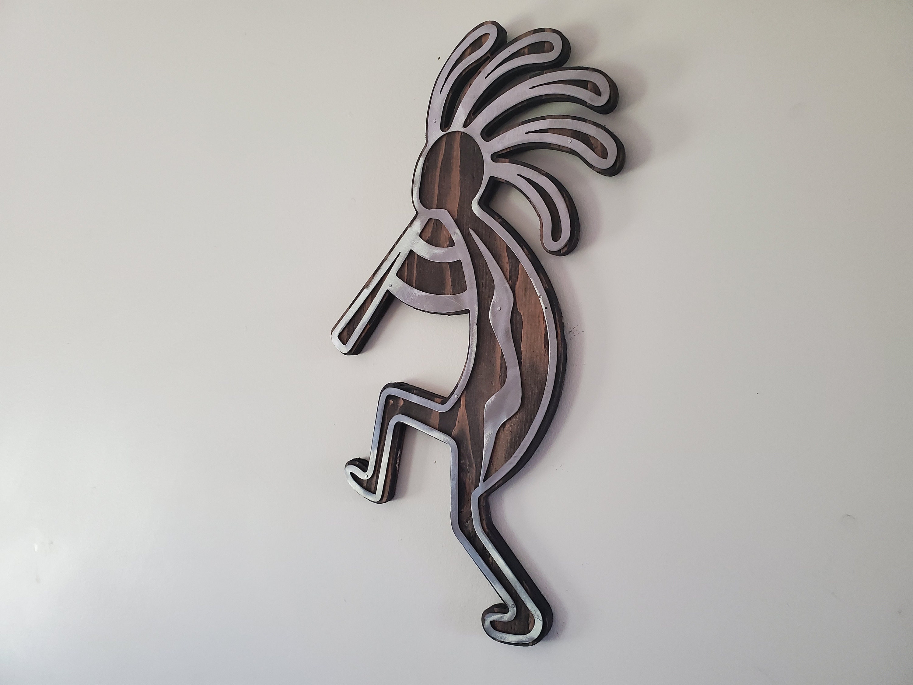 Dancing Kokopelli metal art on wood Made in USA Etsy