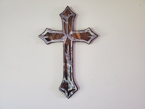 Handcrafted Rustic Cross Wall Art | Rustic Wood and Metal 