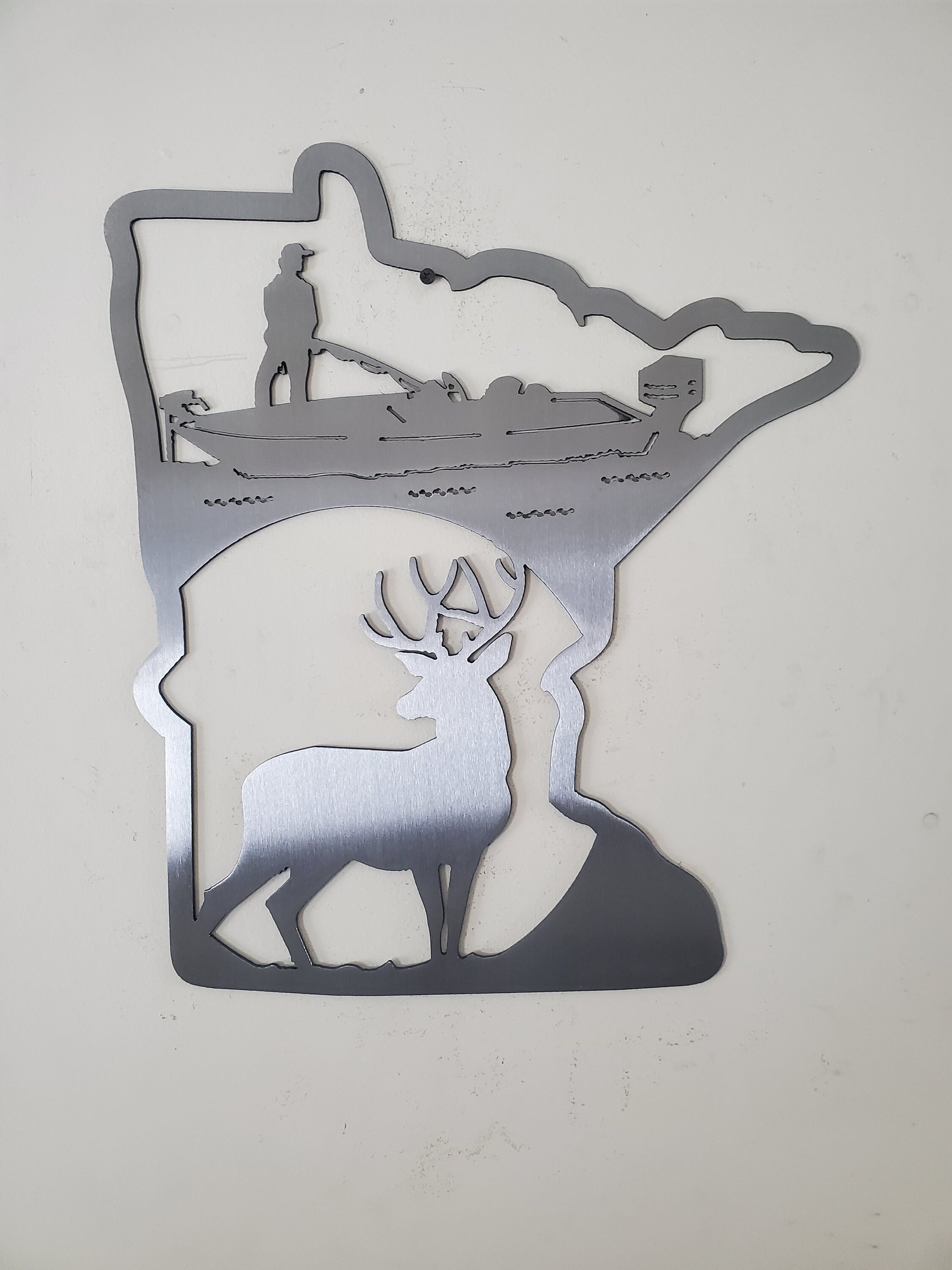 Minnesota hunting and fishing scene Made in USA rustic