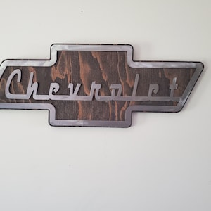 Classic Chevrolet | Chevy Emblem | Metal Art on Wood | Automotive Wall Decor | Auto Memorabilia