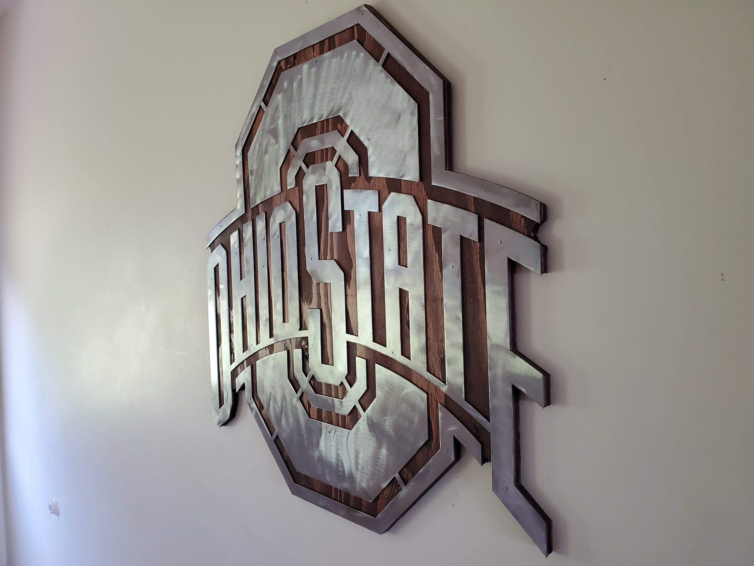 OHIO STATE Buckeyes tribute metal art on wood rustic wall