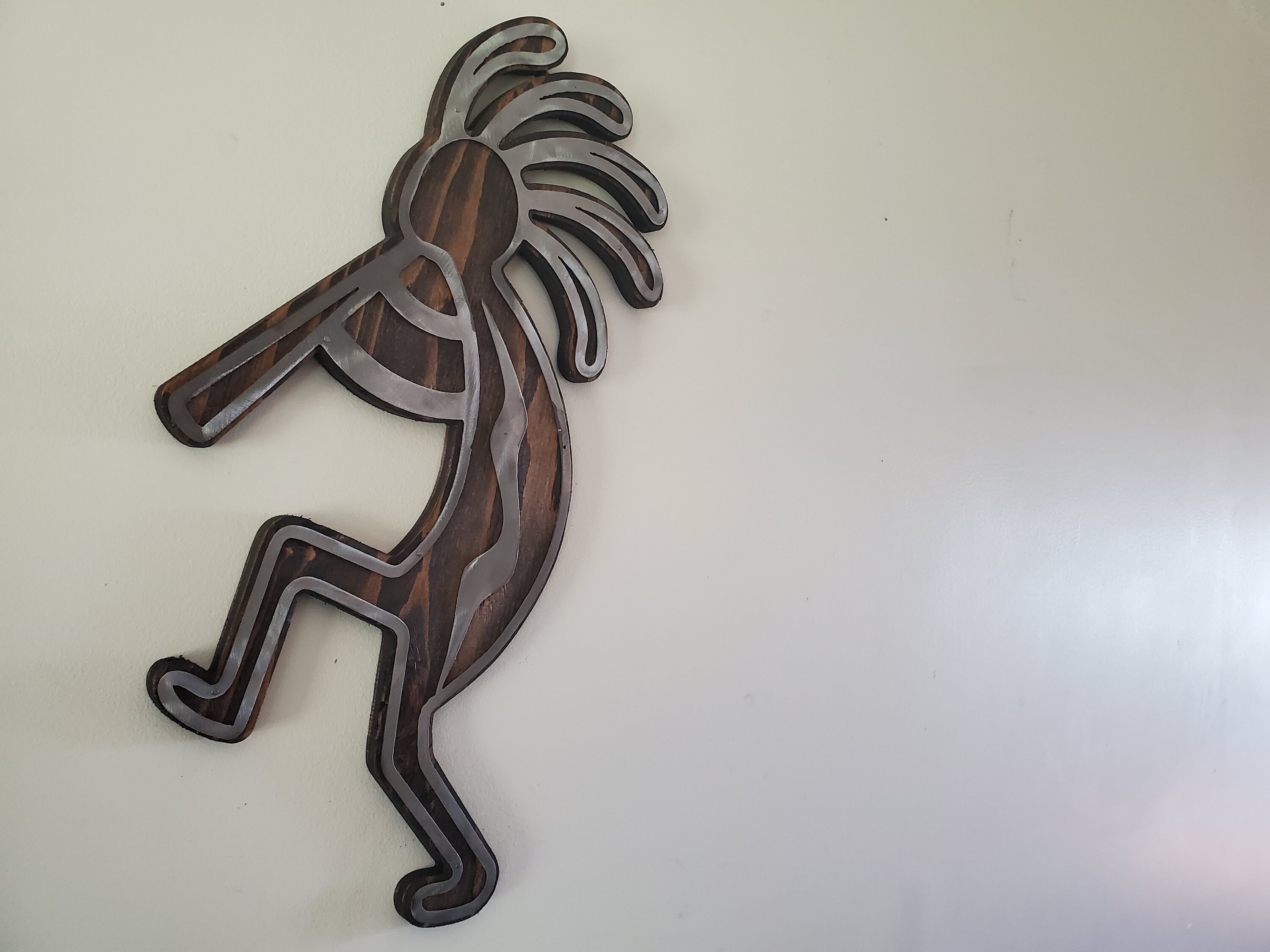Dancing Kokopelli metal art on wood Made in USA Etsy