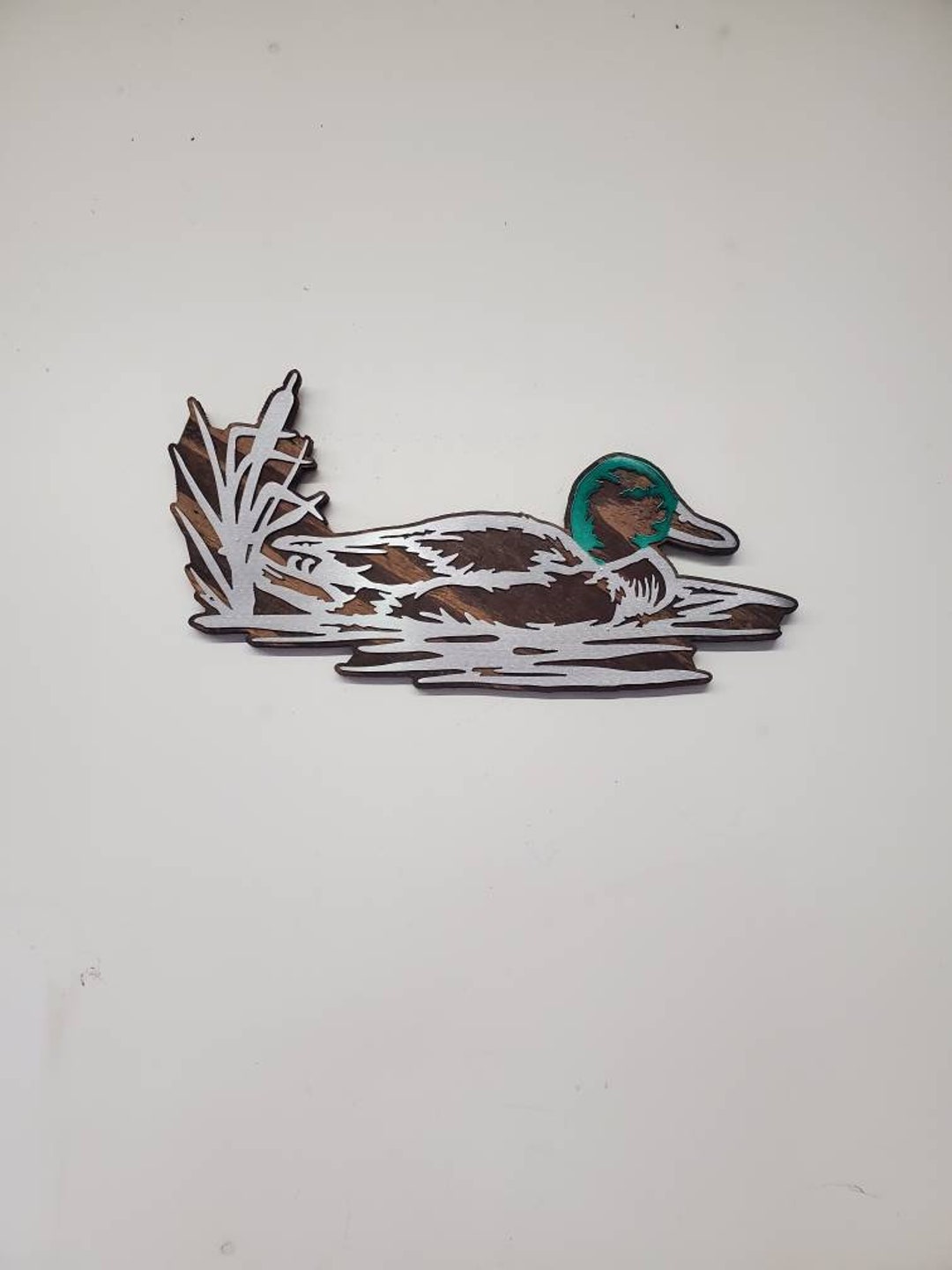 Mallard Duck Metal Art on Rustic Wood Hunting Fishing Cabin Decor