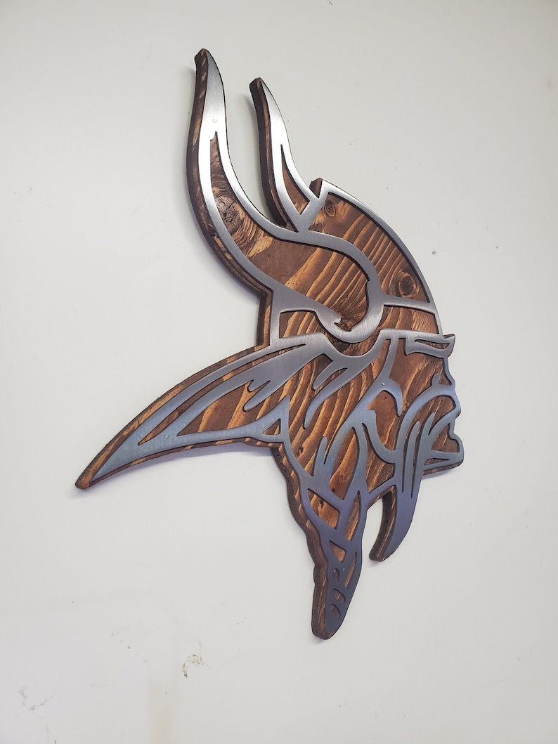 Minnesota Vikings Wall Art Rustic Wood and Metal Viking Head Etsy