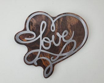 LOVE in a Heart metal art wall decor  | made in USA | rustic home office decor | Christon gift idea