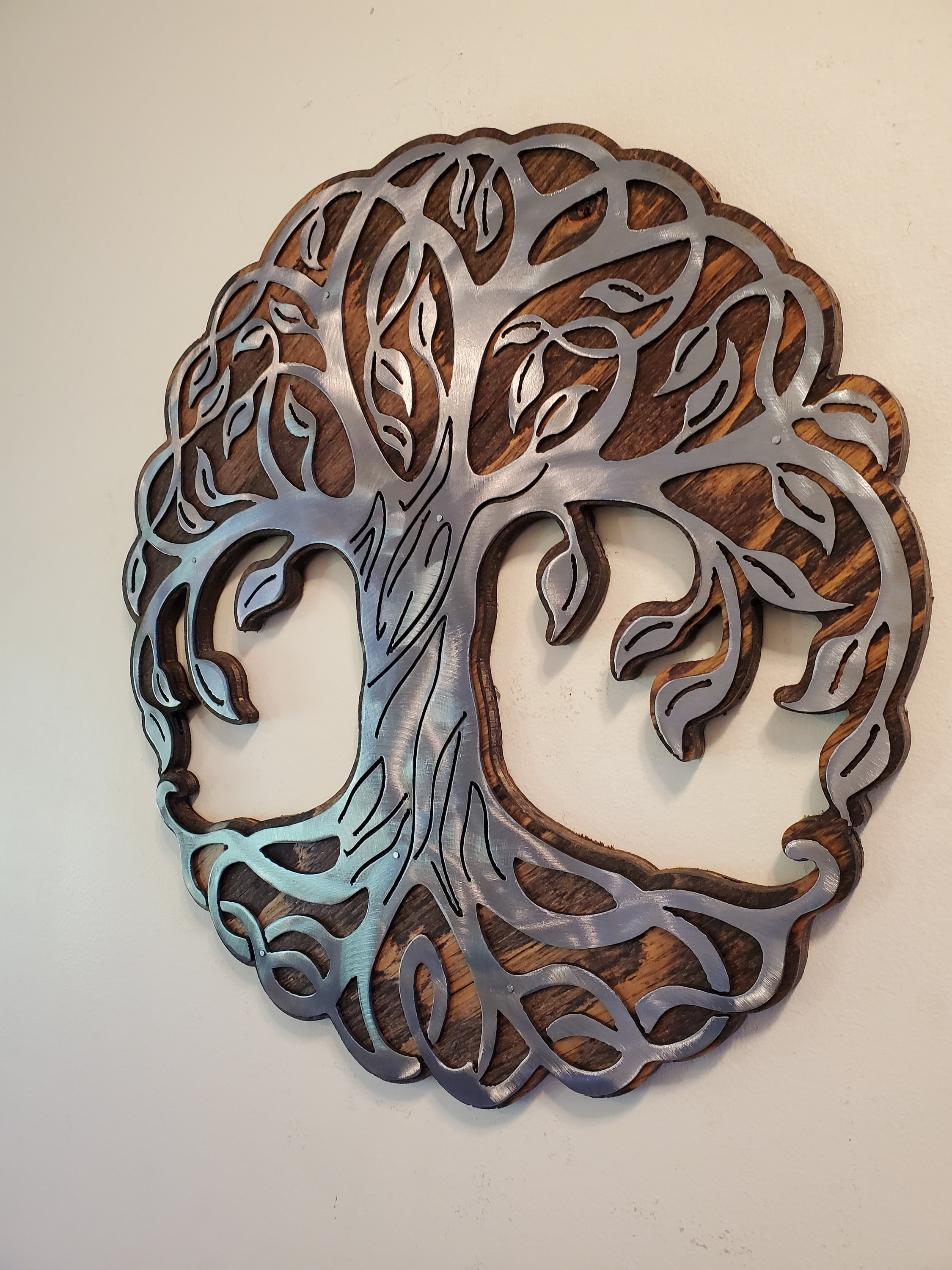 Tree of Life metal art wall decor metal on wood rustic wall Etsy