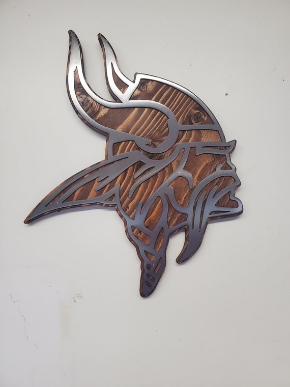 Minnesota Vikings Wall Art Rustic Wood and Metal Viking Head - Etsy