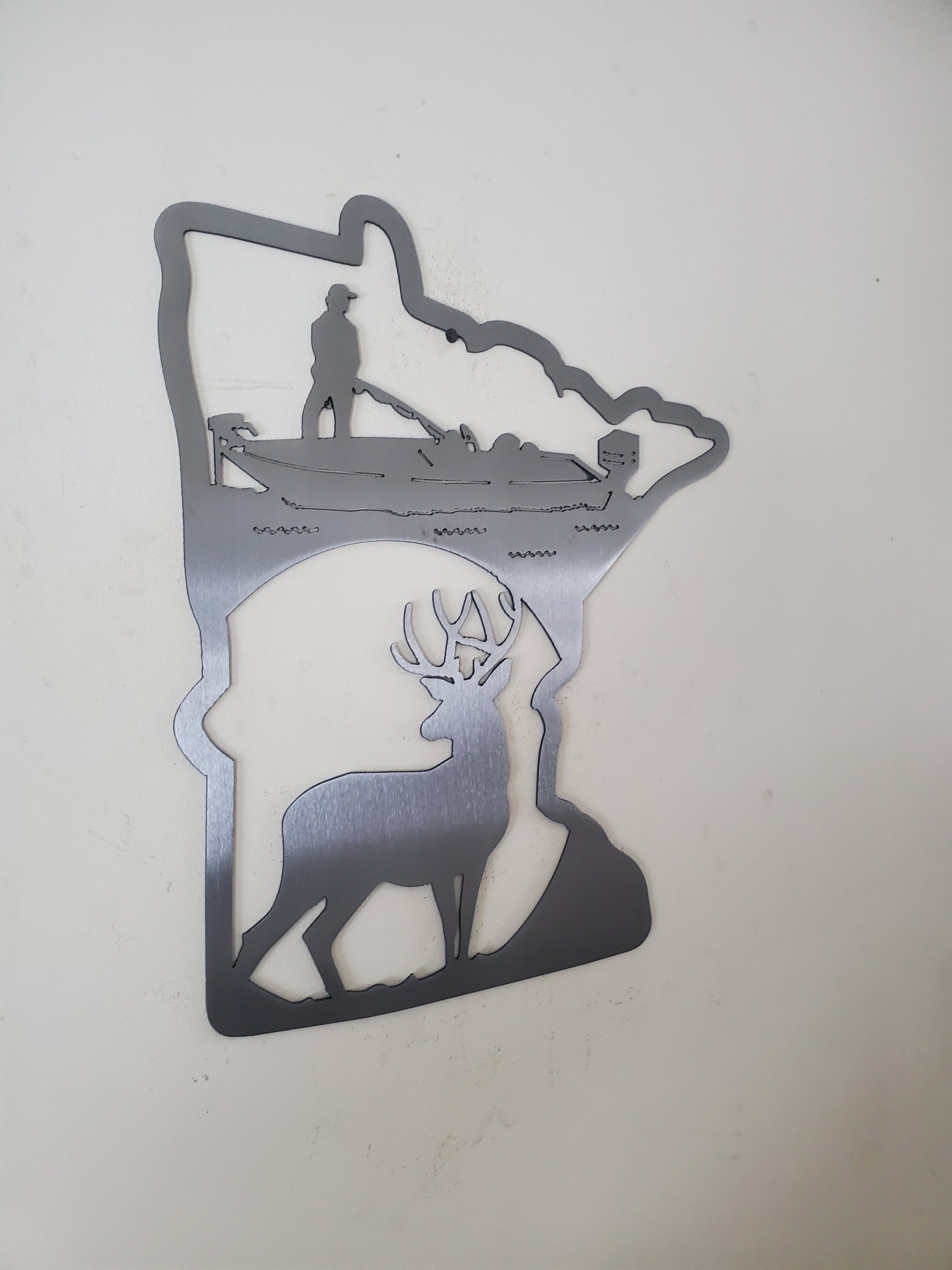 Minnesota hunting and fishing scene Made in USA rustic