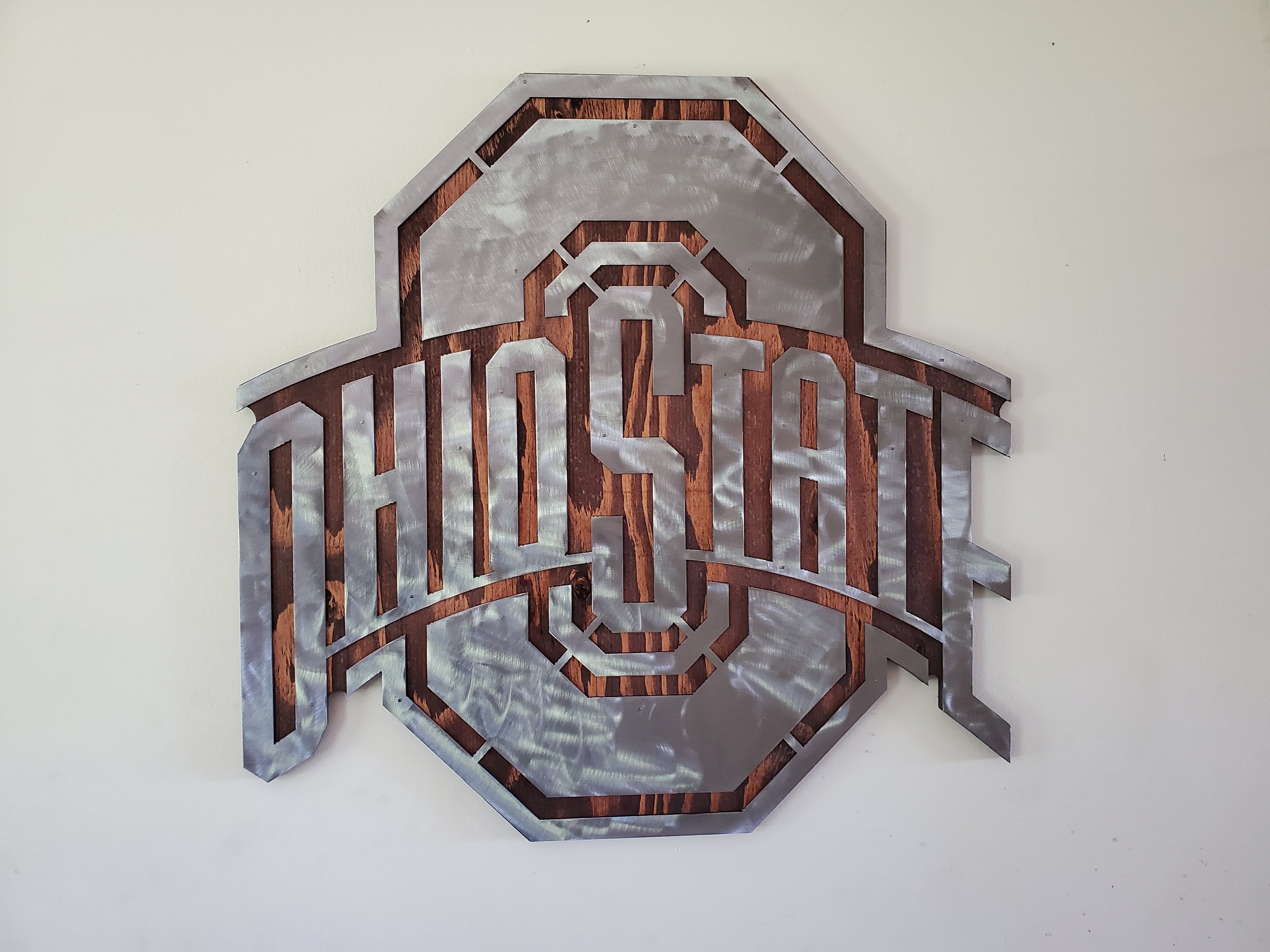 OHIO STATE Buckeyes tribute metal art on wood rustic wall