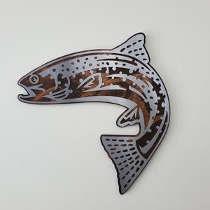 Rainbow Trout | Fish Mount Metal Art on Wood | Fishing | Cabin Lake Home Wall Decor