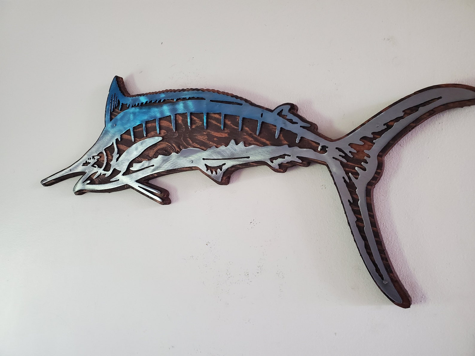 Blue Marlin Fish Metal Art on Wood Swordfish Made in USA Etsy