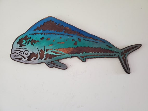 Mahi Mahi Fish Metal Art on Wood Wall Decor Salt Water Fish