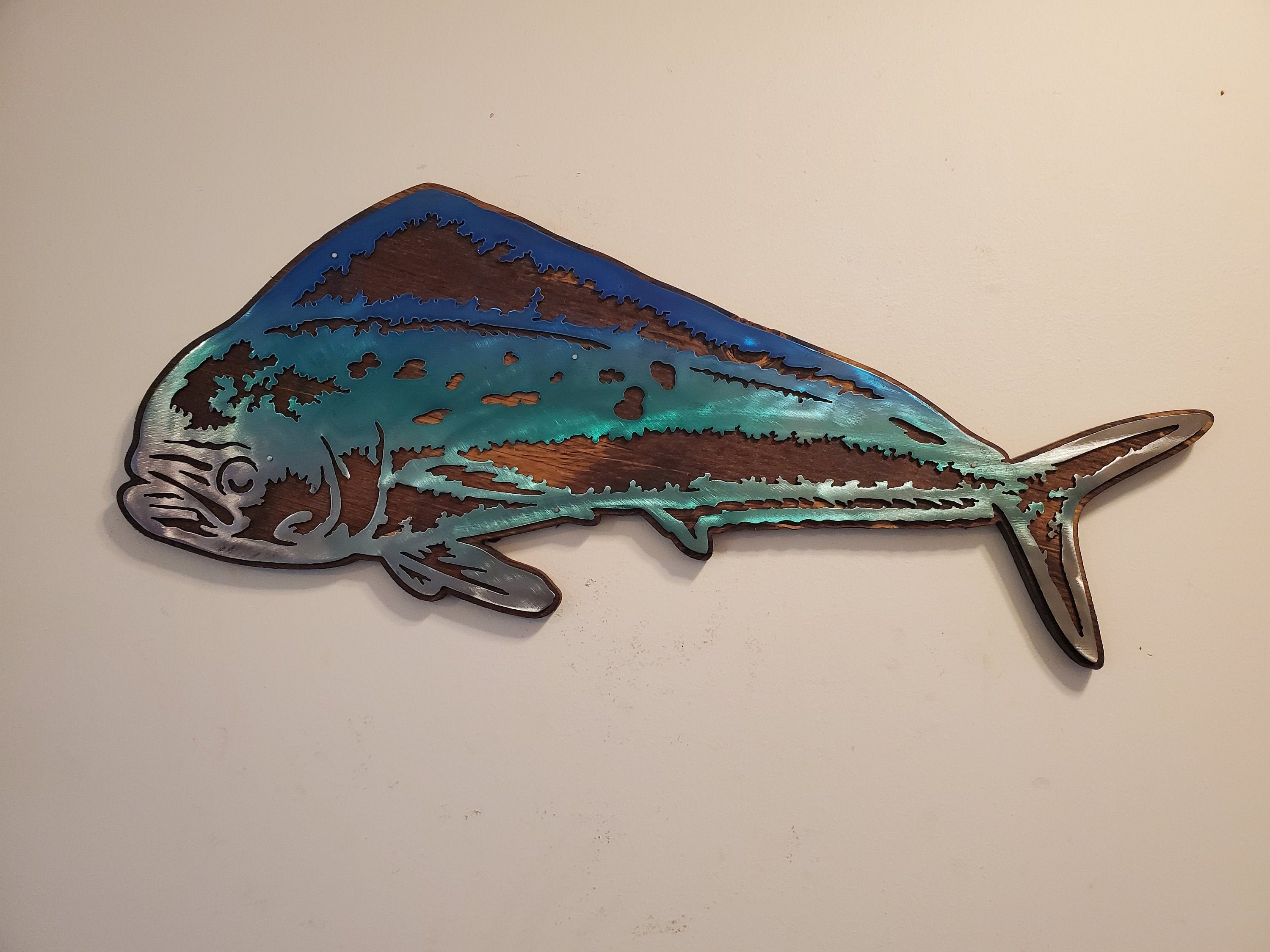Mahi Mahi Fish Wall Decor Metal Art on Wood Made in USA Salt Etsy