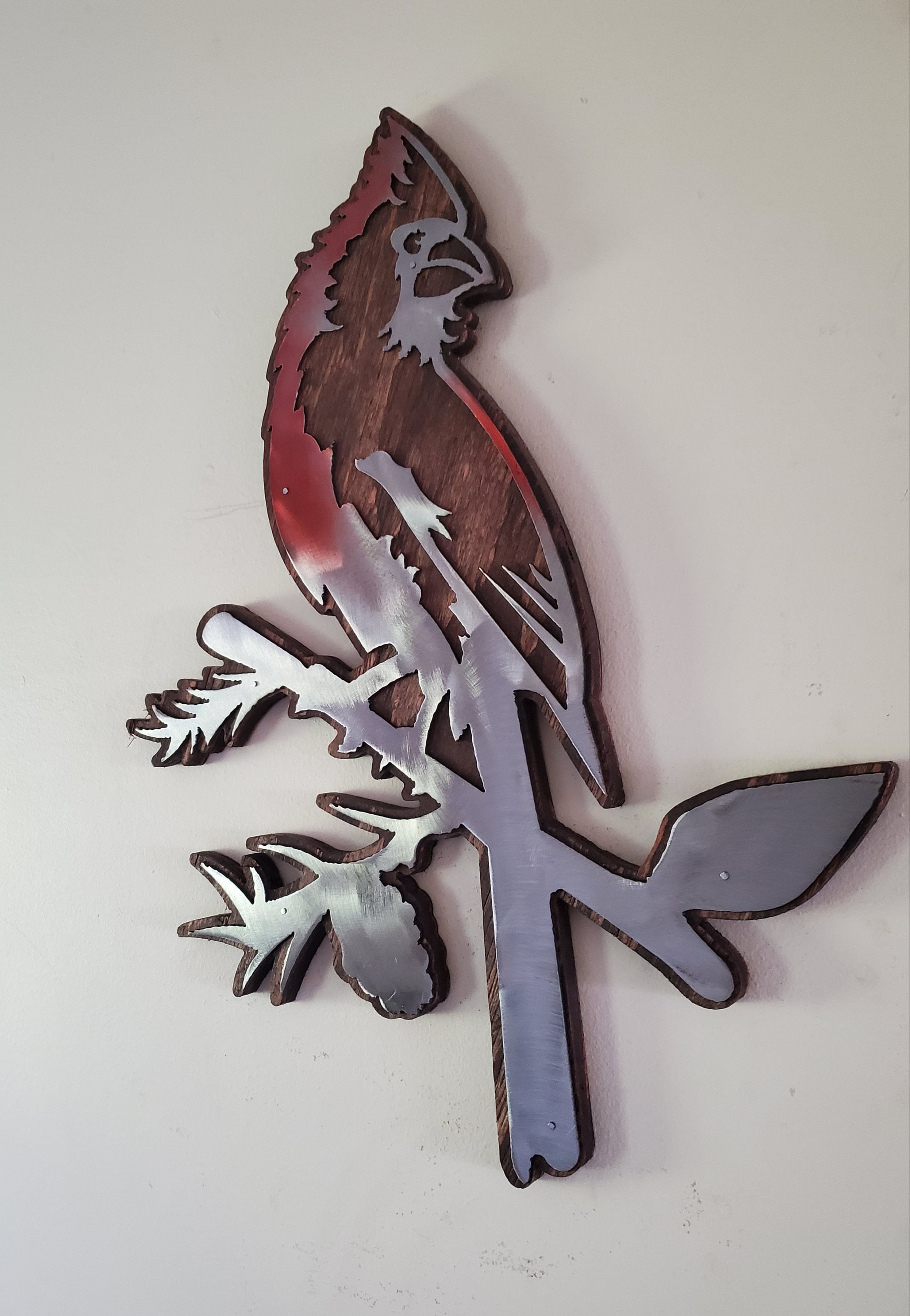 Cardinal bird metal art on wood bird wall décor Made in