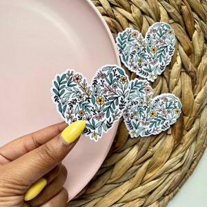 Heart Sticker, Floral Heart Sticker,  Tumbler Stickers, Laptop Sticker, Bullet Journal Sticker, Flower Stickers, Notebook Sticker