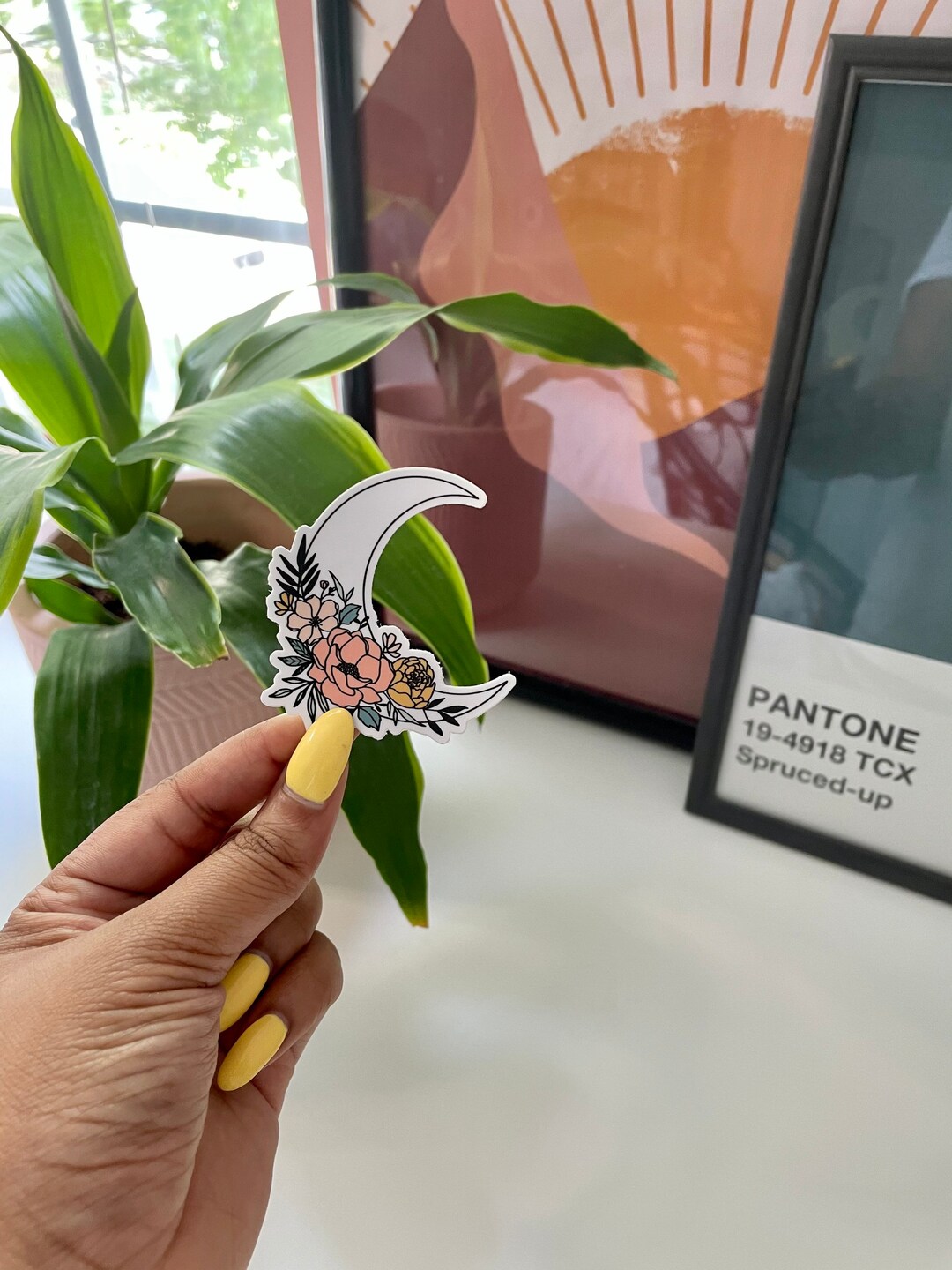 Moon Sticker, Floral Moon Sticker, Tumbler Stickers, Floral Sticker ...