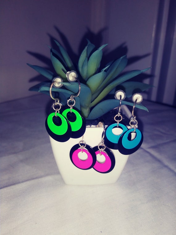 Vintage 1980s Neon Earrings , Retro Earrings , Ret