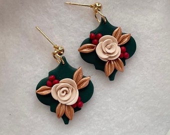 Romantic Christmas Bouquet Earrings | Floral Earrings | Rose Earrings