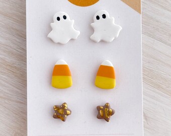 Halloween Stud Pack with Cute Ghosts Candy Corn and Sparkly Stars | Cute Ghost Studs | Candy Corn Studs | Sparkley Star Studs