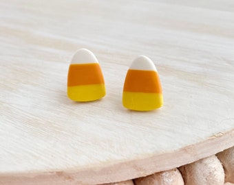 Candy Corn Trick or Treat Halloween Stud Earrings | Colorful Candy Corn Earrings | Halloween Candy Corn Studs | Small Candy Corn Studs