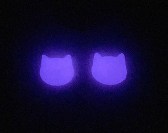 UV Activated Glow in the Dark | Cute and Vibrant Neon Pink Stud Earrings | Enchanting Pink Cat Studs | Halloween Cat Earrings