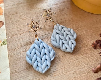 Light Blue Chunky Knit Sweater Earrings | Snowflake Sweater Knit Earrings | I Smell Snow Lorelai Gilmore Inspired Earrings | TV Fandom