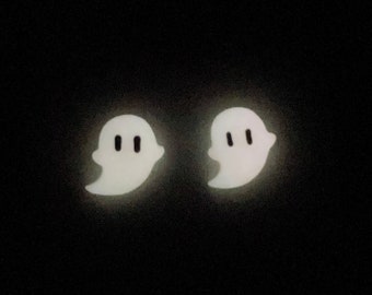 Cute Swoopy Ghost UV activated Glow in the Dark Earring Studs | Playful Ghost with Fun Suprised Eyes Stud Earrings | Blacklight glow ghosts