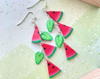 Watermelon Earrings |  Dangle Watermelon Earrings | Clay Earrings | Handmade Earrings | Fruit Earrings