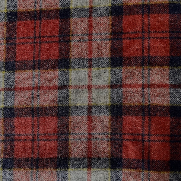 Pendleton Plaid Wool Fabric Rust Red, Navy Blue, Heather Gray 1980’s Vintage 1.95 Uncut Yards 56" Wide