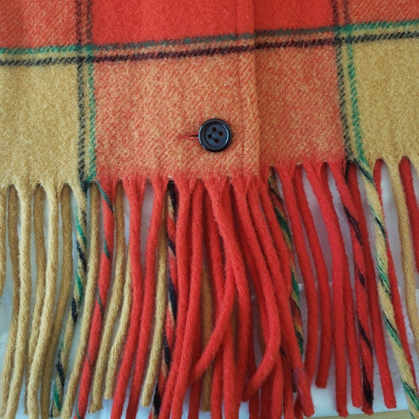 Red and Gold Plaid Pendleton Wool Midi Length Skirt, Long Fringe Hem, Size X-Small, Vintage 1970's