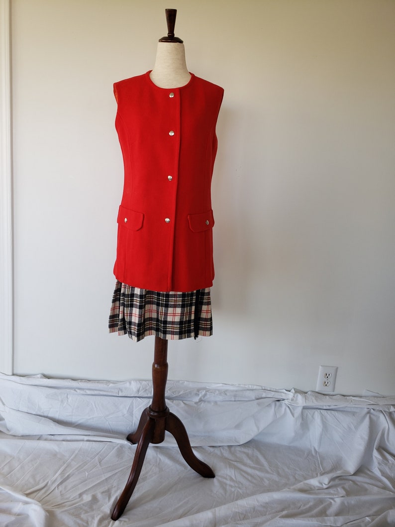 1970s Vintage Red Tunic Wool Vest by Pendleton Classic Size 10 image 1