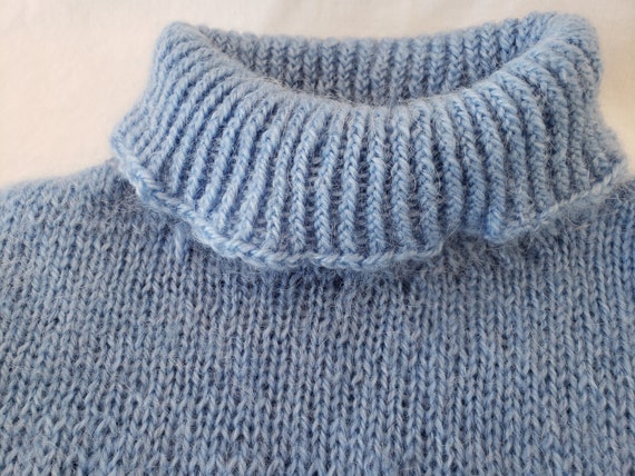 Blue Acrylic/Mohair Turtleneck Pullover Sweater f… - image 2