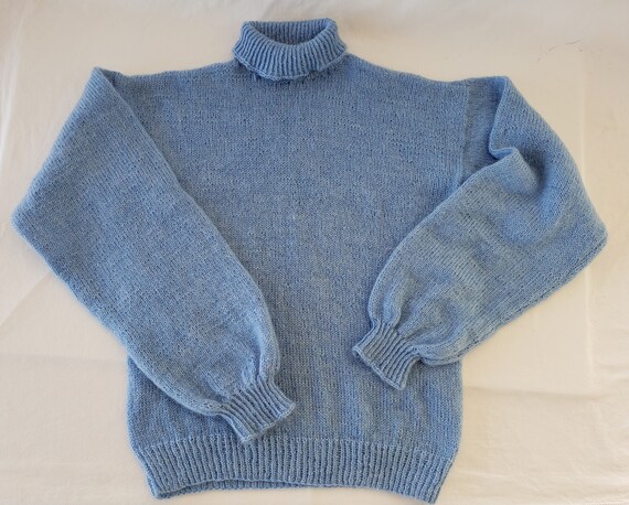 Blue Acrylic/Mohair Turtleneck Pullover Sweater f… - image 1