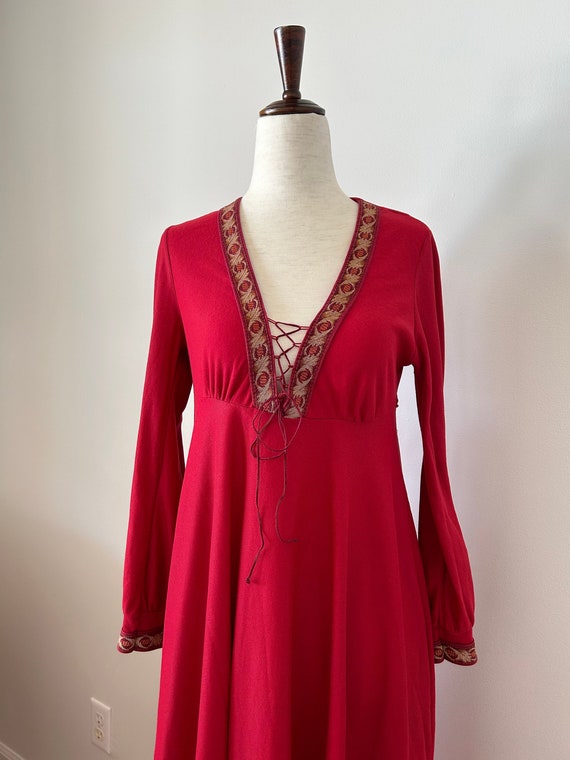 1960’s Red Flannel Peignor Robe and Nightgown Set 