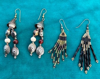 Bohemian Vintage Beaded Drop pierced Earrings 1970