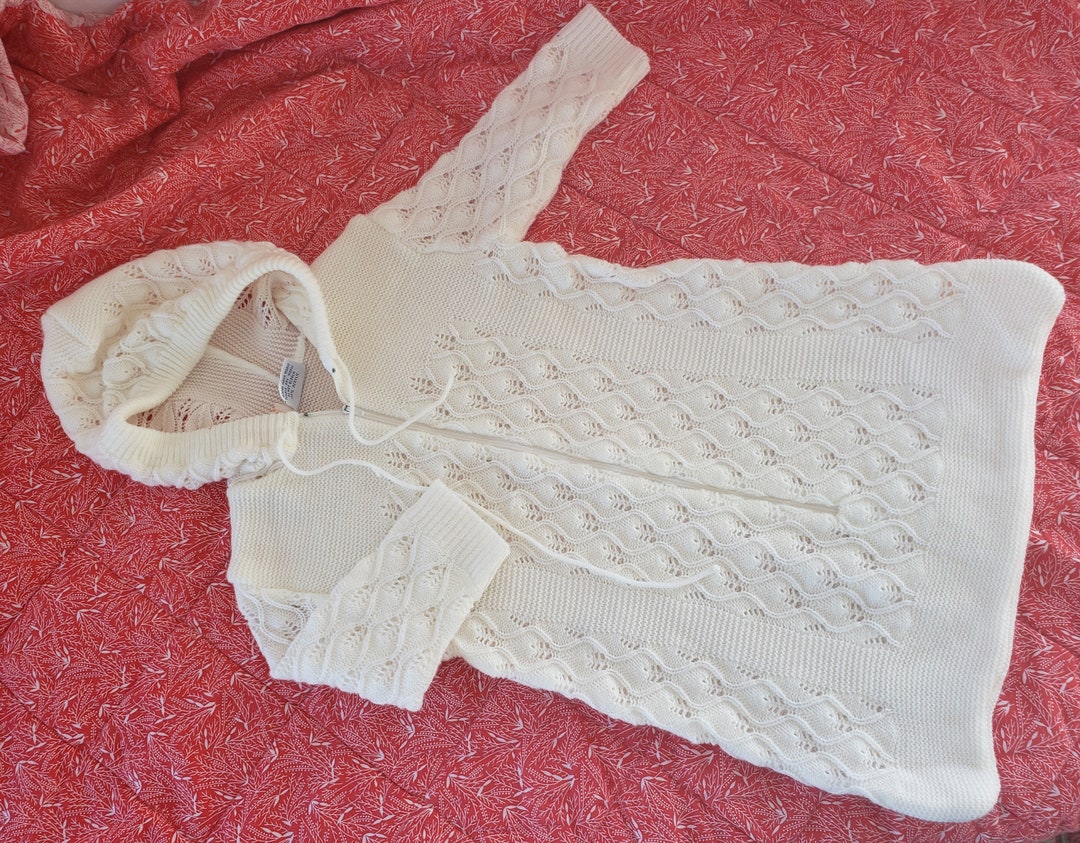 Beautiful White Knit Baby Bunting and Shawl Blanket Set, Size 36