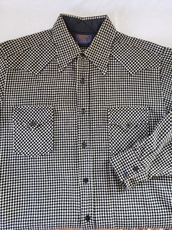 Buy 1970s Black and Ivory Plaid Check Pendleton Wool Shirt 