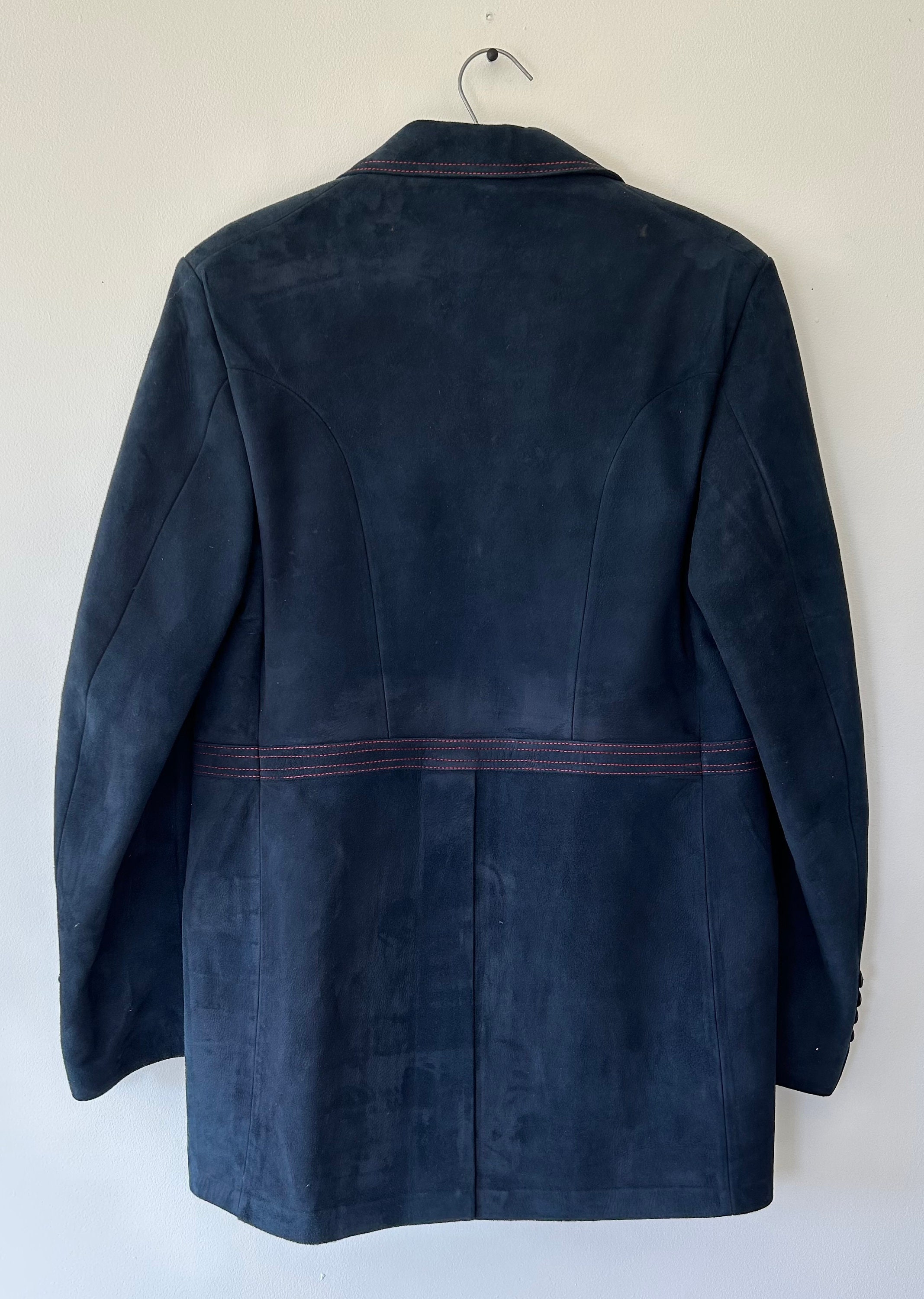 1970s Mod Navy Blue Leather Suede Mens Jacket Rare Collectible Scully