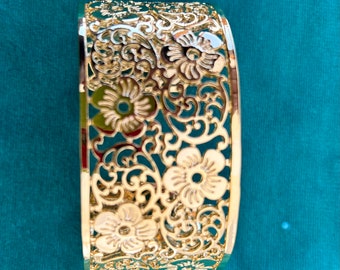 Vintage Gold Floral Openwork Cuff  Bracelet From Metropolitan Musem of Art Design Institute 1990s Reproduction