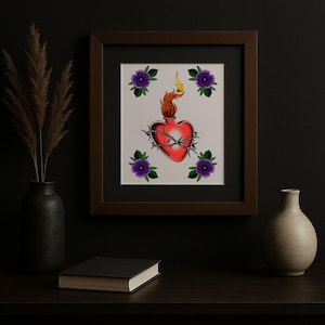Sacred Heart in Bloom - Art print, wall decor, tattoo flash,